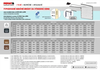 cenník typizované sekčné brány DD120X