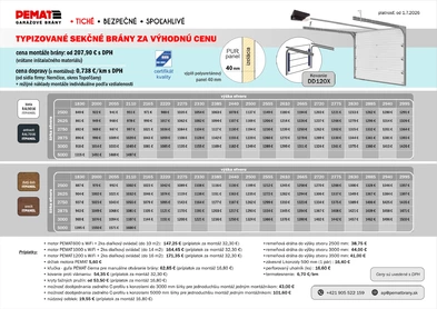 cenník typizované sekčné brány DD120X