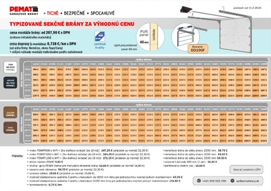 cenník typizované sekčné brány DD190F